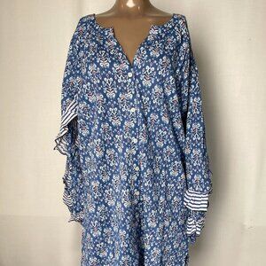 NEW CHAKERIS Tunic Dress Blue Size S Ellie Short Ruffle Floral Mini Cotton